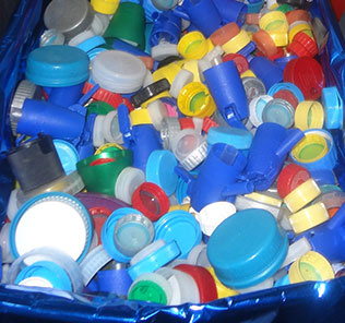 Collection of plastic bottle caps in Mexico and Japan