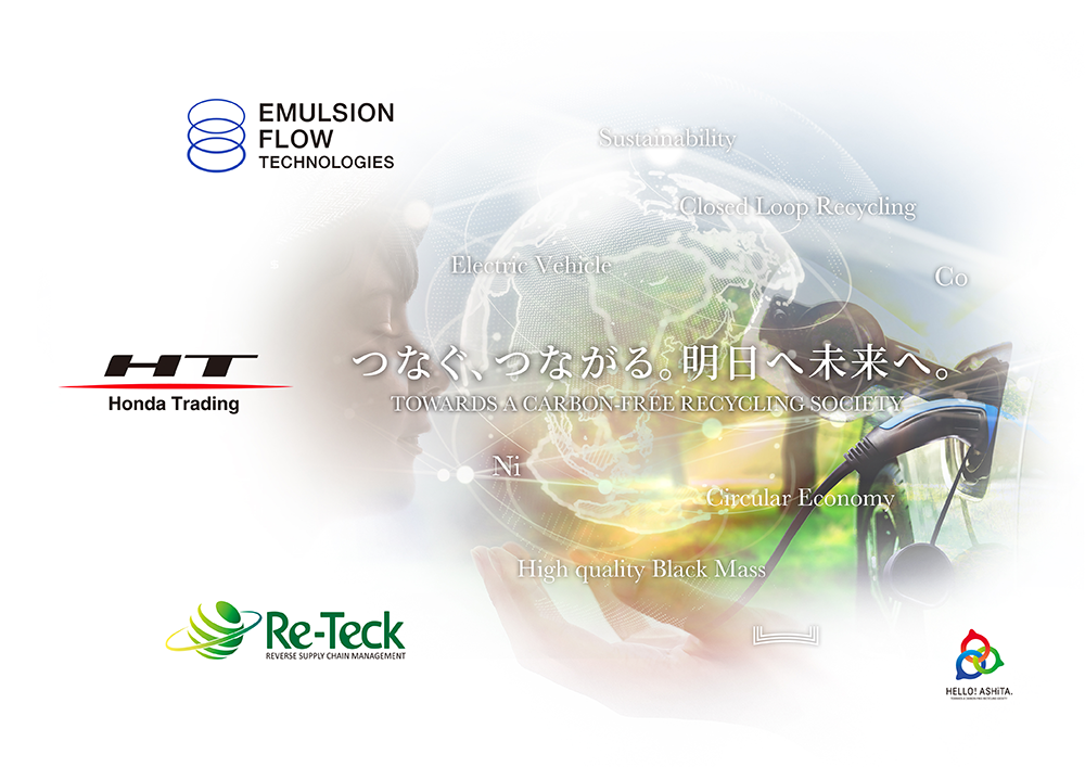 Re-Teck, Emulsion Flow Technologies, and Honda Trading start coordinating with the aim of cooperating to recycle resources used in lithium-ion batteries